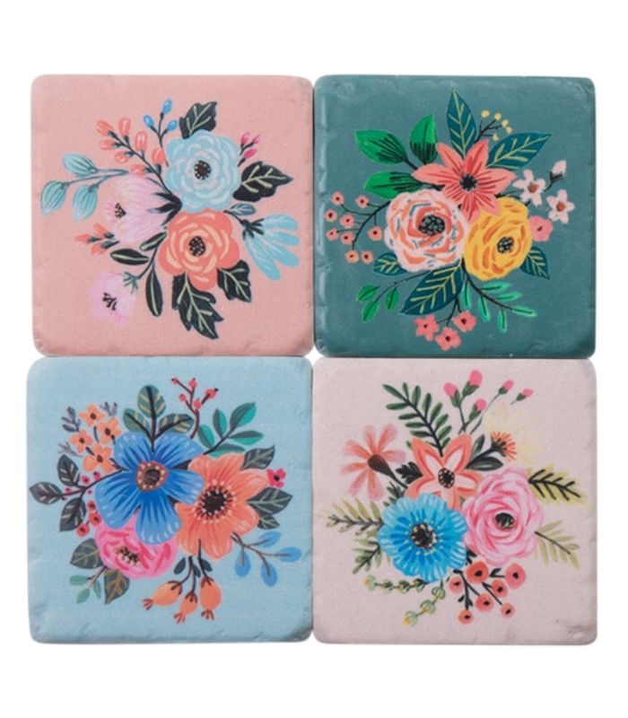 bouquet resin drink coaster set - 0