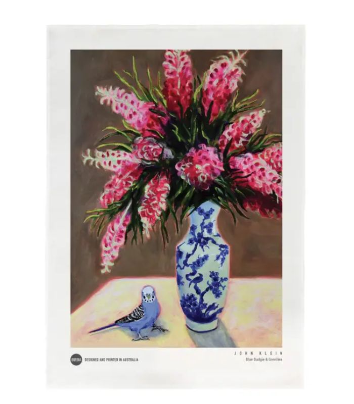 Blue Budgie And Grevillea Tea Towel | Ink You