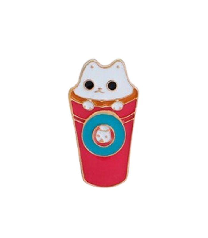 Enamel Pin Coffee Cup Cat Enamel Lapel Pin