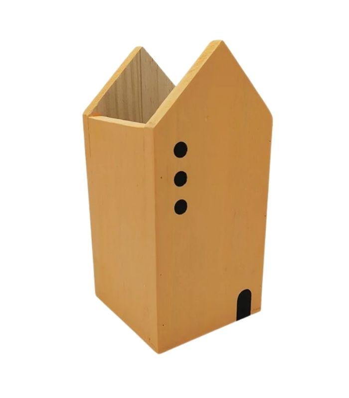 Tall Orange House Wooden Pen Holder | Ink You