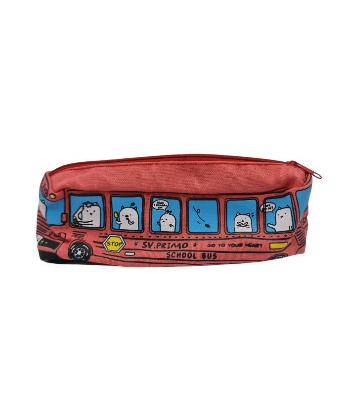 Red School Bus Canvas Pencil Case | Ink You