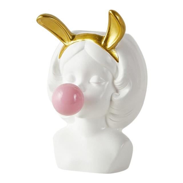 Planter Girl Blowing Bubbles Planter - White - Rabbit Ears