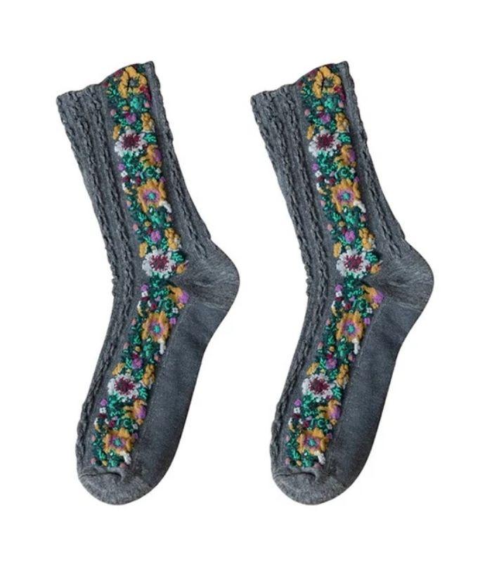 Socks Floral Socks - Grey