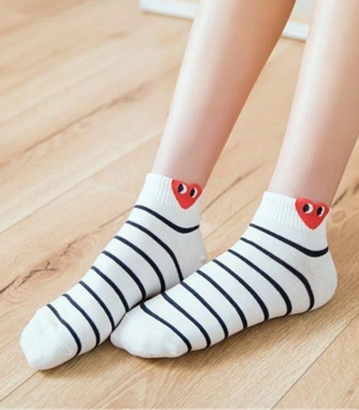 Love Heart Eyes Socks - White  Multi-striped | Ink You