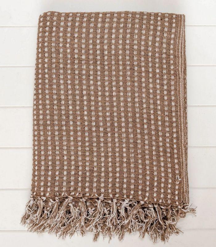 Mishka Throw Blanket - Taupe/White | Ink You