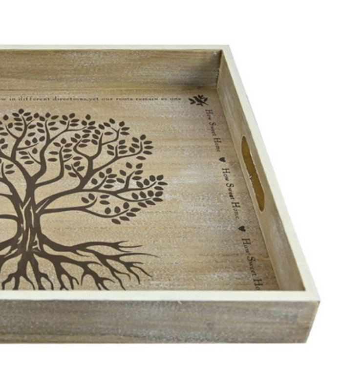 Tray Tree Of Life Wooden Serving Tray Natural Colours 40cm